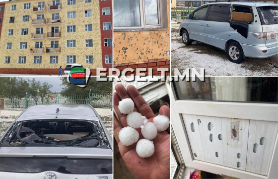 П.Пүрэвсүрэн: Теннисний бөмбөгний хэмжээтэй мөндөр орж, айлуудын цонх, машины шилийг хагалж, зарим газрын цахилгаан тасарчихлаа