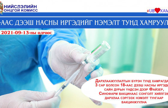 18-аас дээш насны иргэдийг коронавирусийн вакцины нэмэлт тунд хамруулж эхэллээ
