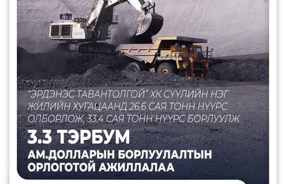 “ЭРДЭНЭС ТАВАНТОЛГОЙ“ ХК 3.3 ТЭРБУМ АМ.ДОЛЛАРЫН БОРЛУУЛАЛТЫН ОРЛОГОТОЙ АЖИЛЛАЖ БАЙНА