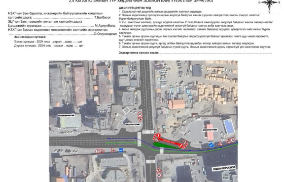 Толгойтын авто замыг Ард Аюушийн өргөн чөлөөтэй холбох авто замын хөдөлгөөний зохион байгуулалтад өөрчлөлт оржээ