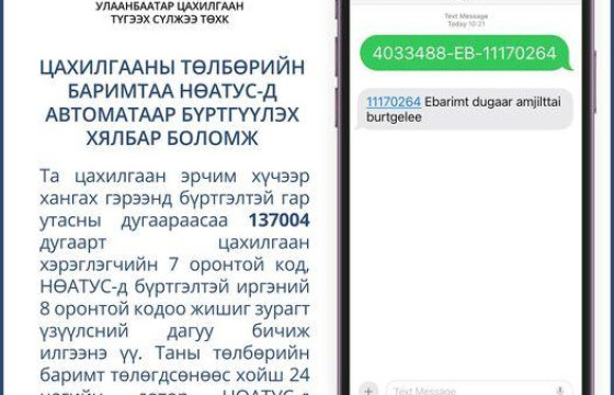 ЦАХИЛГААНЫ ТӨЛБӨРИЙН БАРИМТАА НӨАТУС-Д АВТОМАТААР БҮРТГҮҮЛЭХ ХЯЛБАР БОЛОМЖ